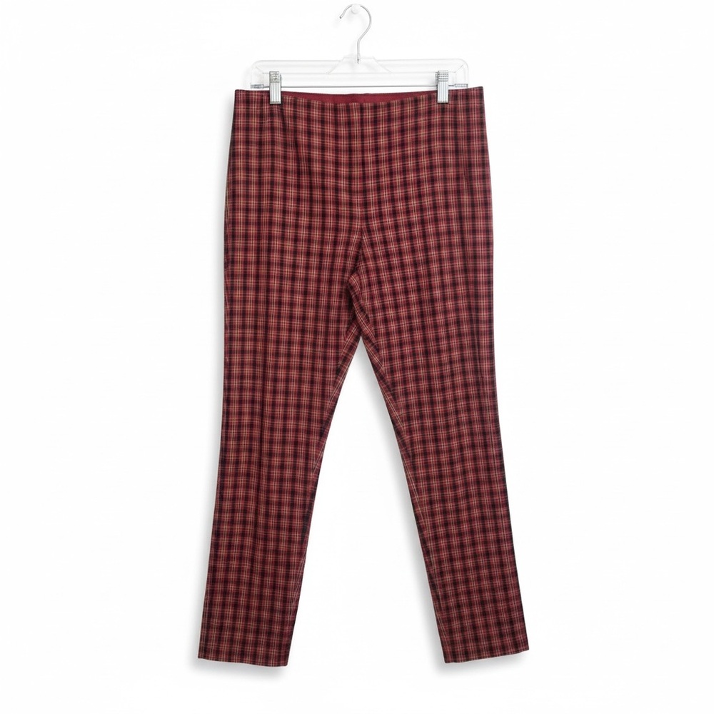 Ann Taylor Pants Plaid Red Black Gold Size 12P Ankle Zip